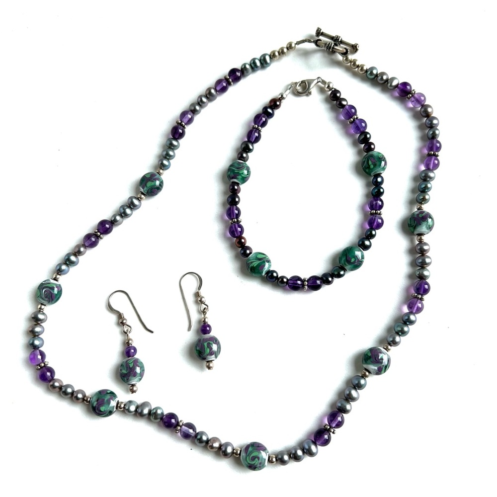 Amethyst Necklace Bracelet Earring Set
